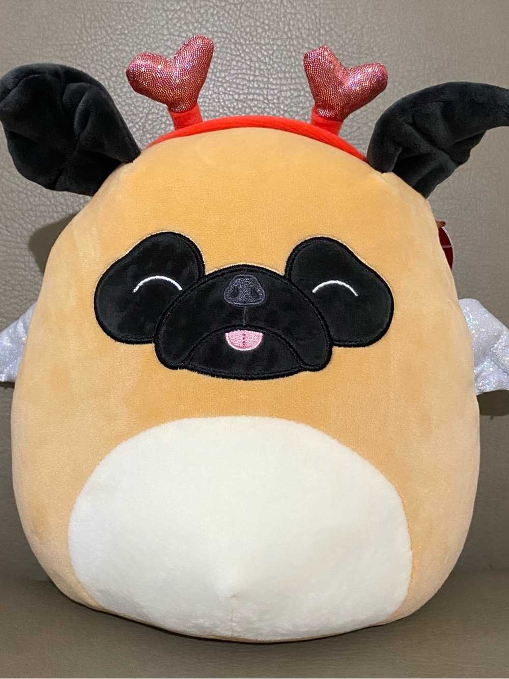 Squishmallows Pam Pug Plush in Tan, Black & Pink Glitter